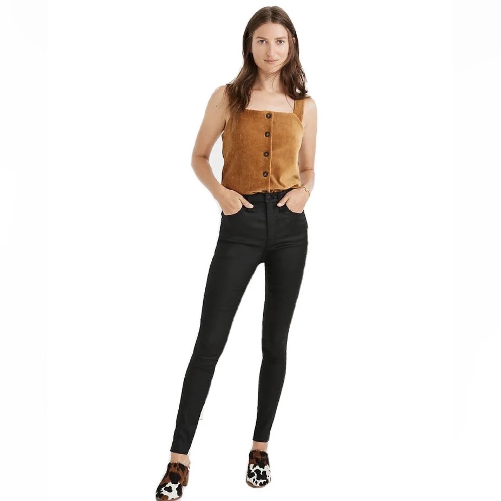 MADEWELL "10" HIGH-RISE SKINNY:  COATED EDITION" Jeans In "BLACK"